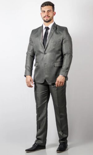 Terno Slim Masculino Fio Indiano Xadrez Chumbo Jordhan
