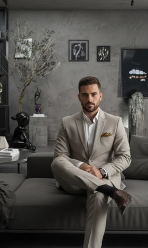 Jordhan Alta Costura Poliviscose Bege | Terno Masculino Premium