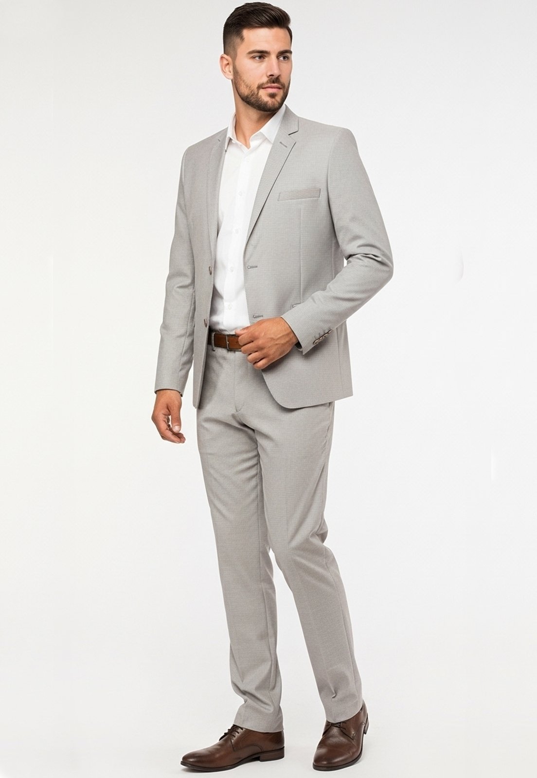 Jordhan Alta Costura Poliviscose Cinza Metálico | Terno Masculino Alfaiataria Premium