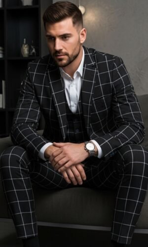 Jordhan Alta Costura Poliviscose Xadrez Preto | Terno Masculino Alfaiataria Premium Príncipe de Gales